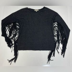 YA Los Angeles Fringe Top Women Medium Gray Long Sleeve